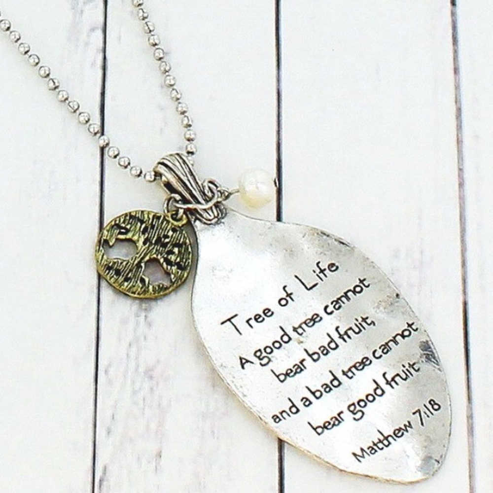 Matthew 7:18 Tree of Life Inscribed Spoon Necklace